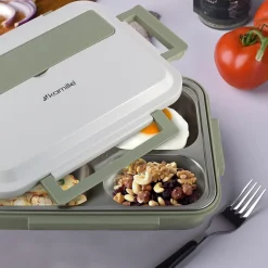 Pojemnik obiadowy, lunchbox z przegrodami i schowkiem na sztućce