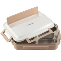 Pojemnik obiadowy, lunchbox z przegrodami i schowkiem na sztućce