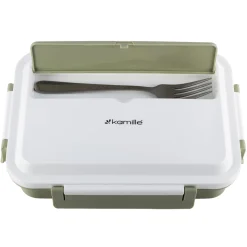 Pojemnik obiadowy, lunchbox z przegrodami i schowkiem na sztućce