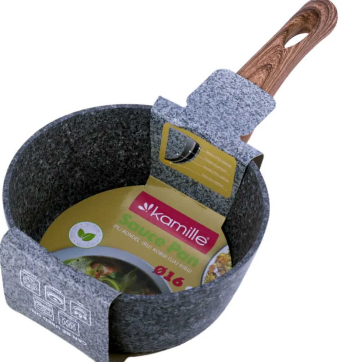 Rondel garnek granitowy 1,2L 16cm imitacja drewna