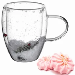 Solidna szklanka z podwójnego szkła do kawy herbaty zimowy wzór 350ml