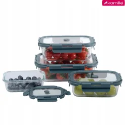 Solidne 4 x lunchbox szklane pojemniki na żywność żaroodporne zestaw Kamille