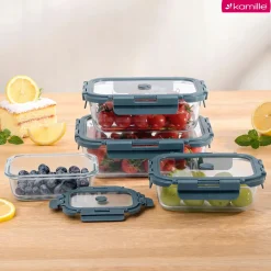 Solidne 4 x lunchbox szklane pojemniki na żywność żaroodporne zestaw Kamille