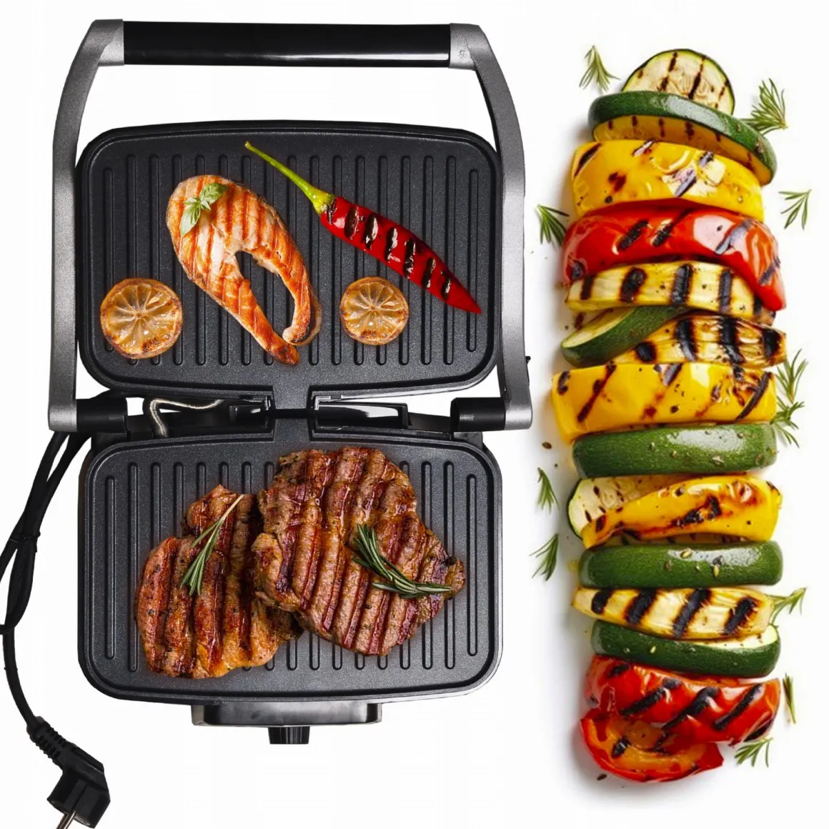 Solidny rozkładany grill elektryczny, opiekacz 1500W