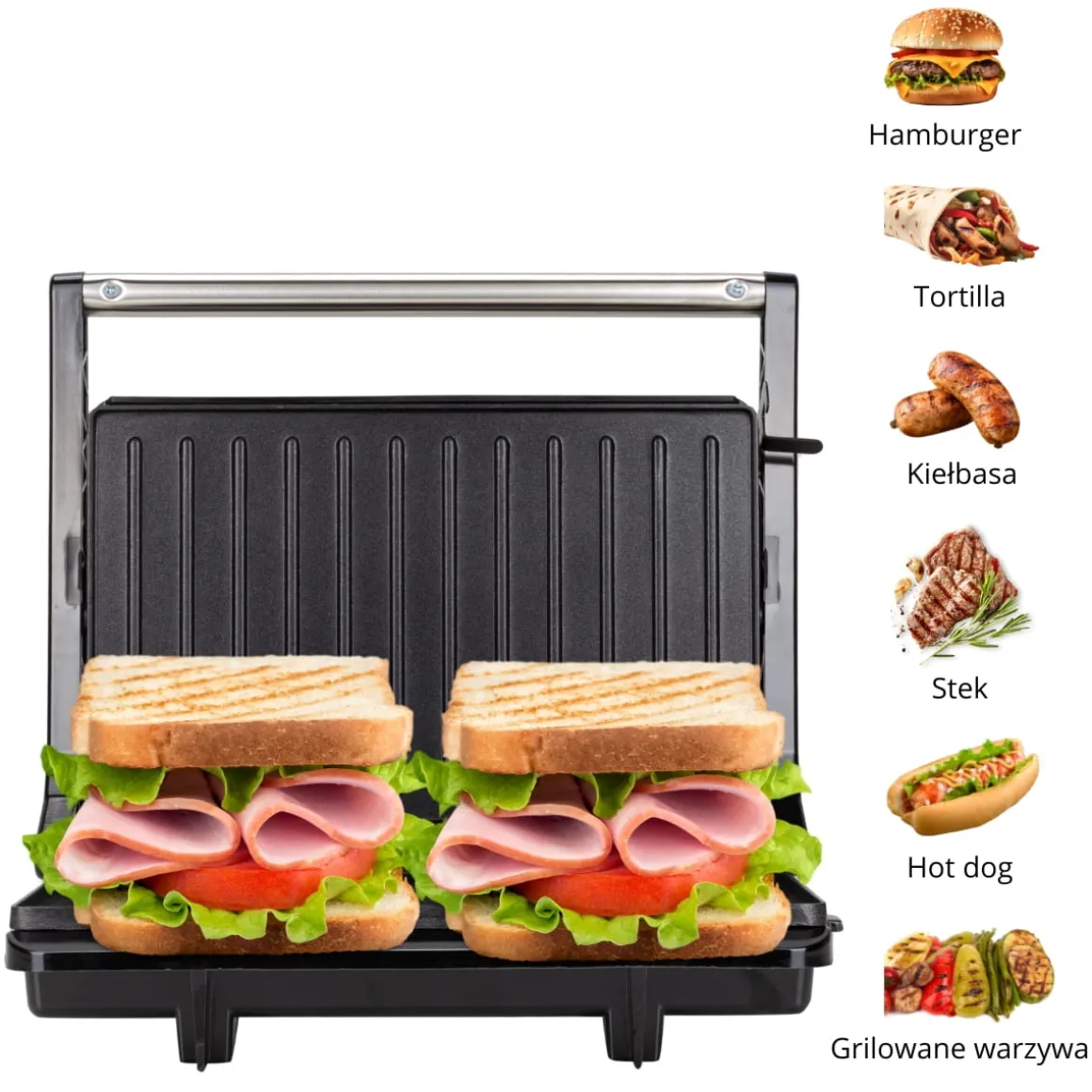 Solidny rozkładany grill elektryczny, opiekacz do kanapek tortilli 900W