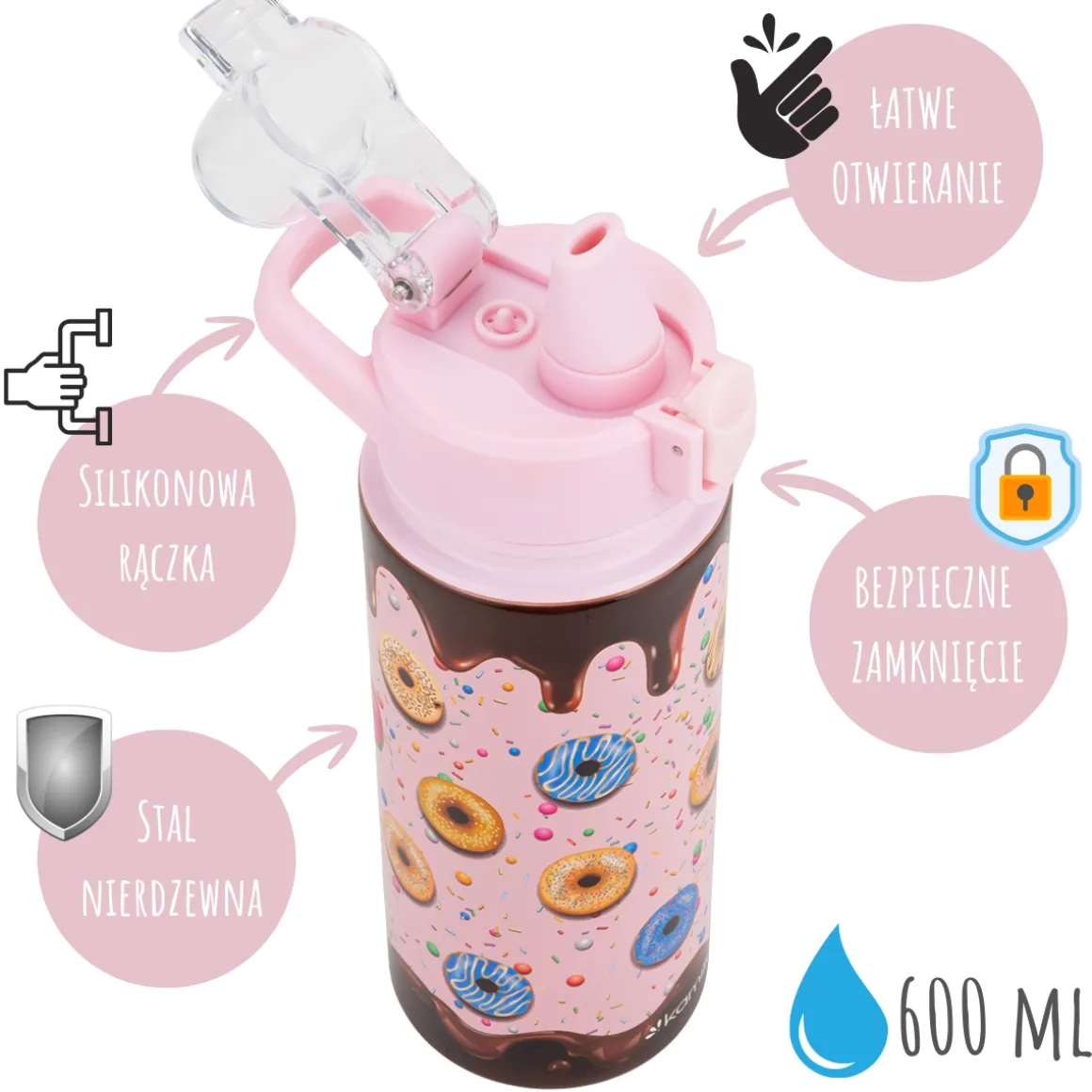 Szczelny kubek termiczny termos bidon dziecięcy, dla dziecka 600ml