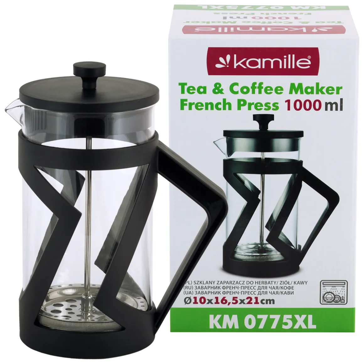 Szklany zaparzacz french press do herbaty, kawy 1L