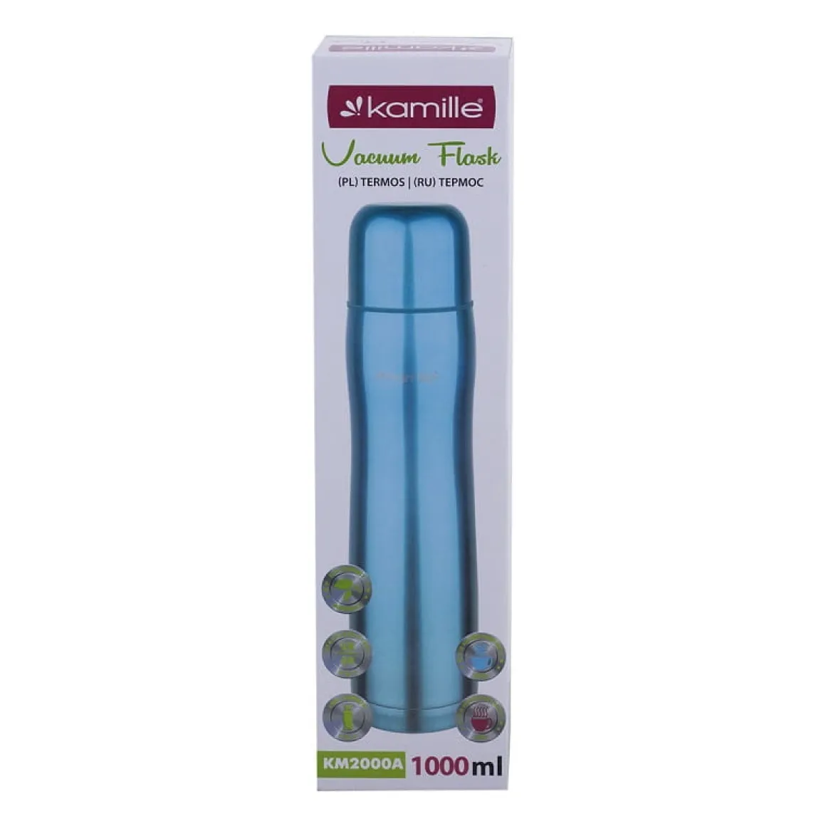 Termos próżniowy, stalowy metaliczny 1L