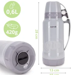 Termos ze szklanym wkładem, uchwytem i kubeczkami 600ml