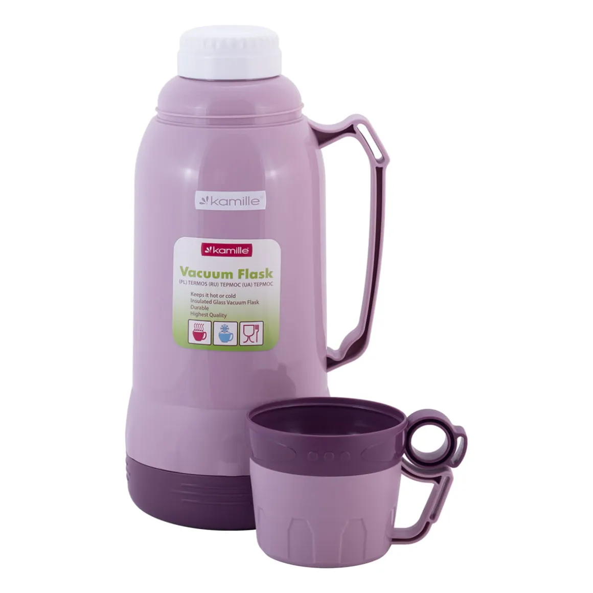 Termos ze szklanym wkładem, uchwytem i kubeczkami 1,8L