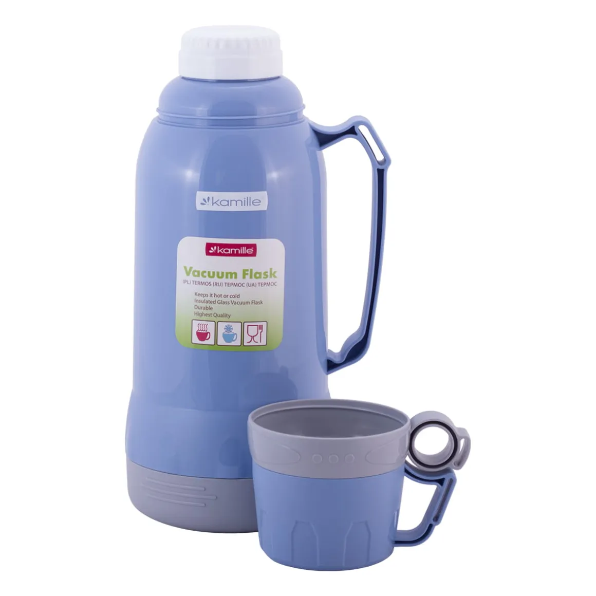 Termos ze szklanym wkładem, uchwytem i kubeczkami 1,8L