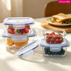 Wygodne 4 x lunchbox szklane pojemniki na żywność żaroodporne Kamille