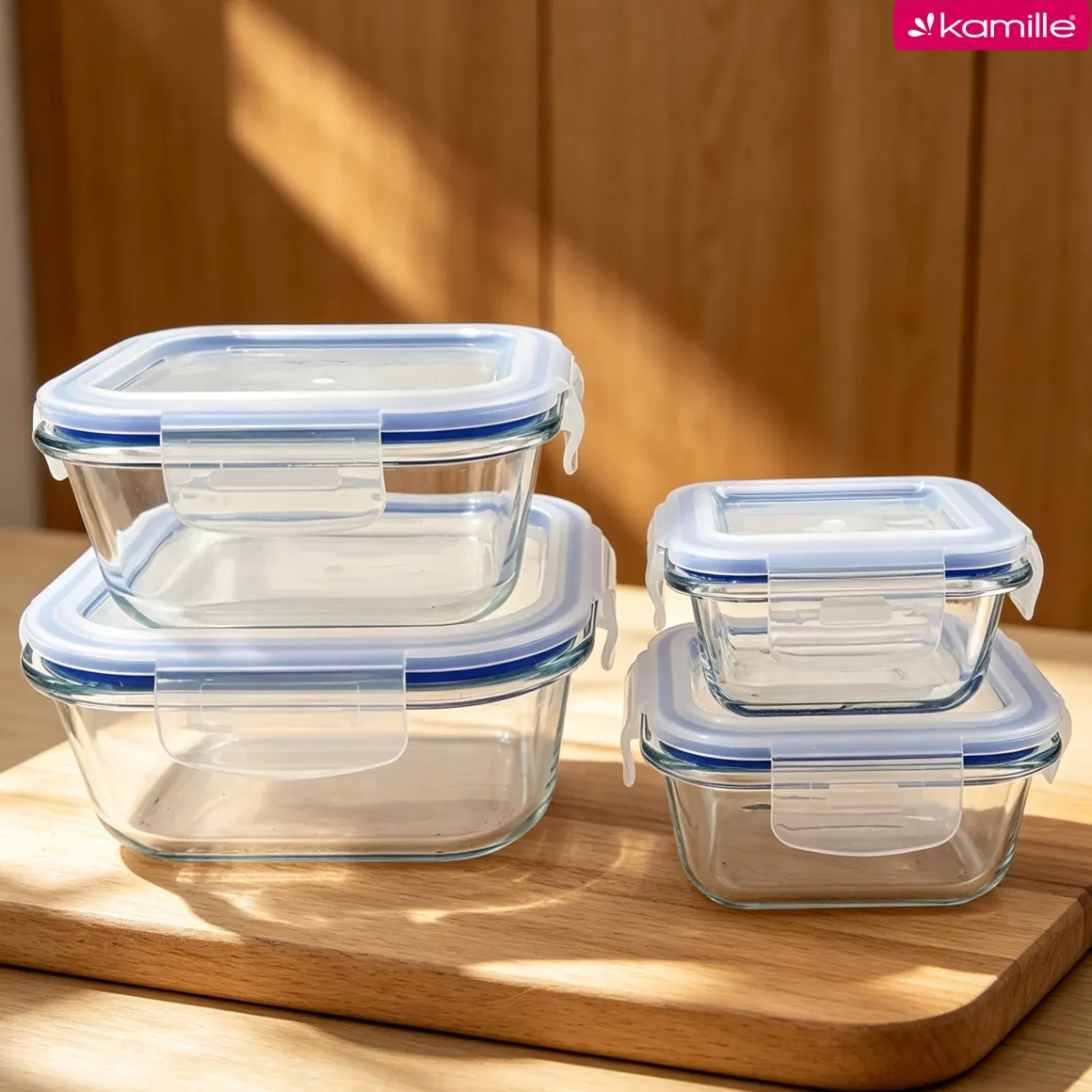 Wygodne 4 x lunchbox szklane pojemniki na żywność żaroodporne Kamille