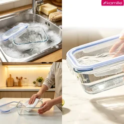 Wygodne 4 x lunchbox szklane pojemniki na żywność żaroodporne Kamille