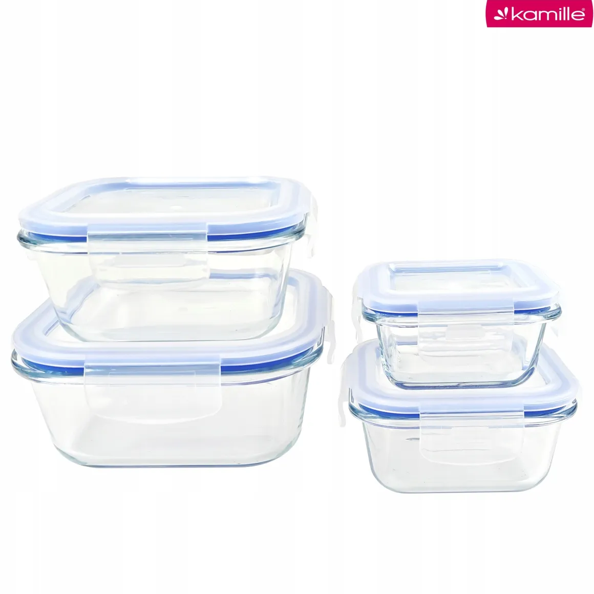 Wygodne 4 x lunchbox szklane pojemniki na żywność żaroodporne Kamille