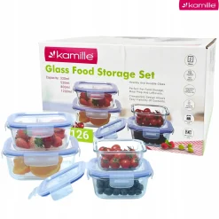 4 x lunchbox szklane pojemniki na żywność żaroodporne zestaw Kamille
