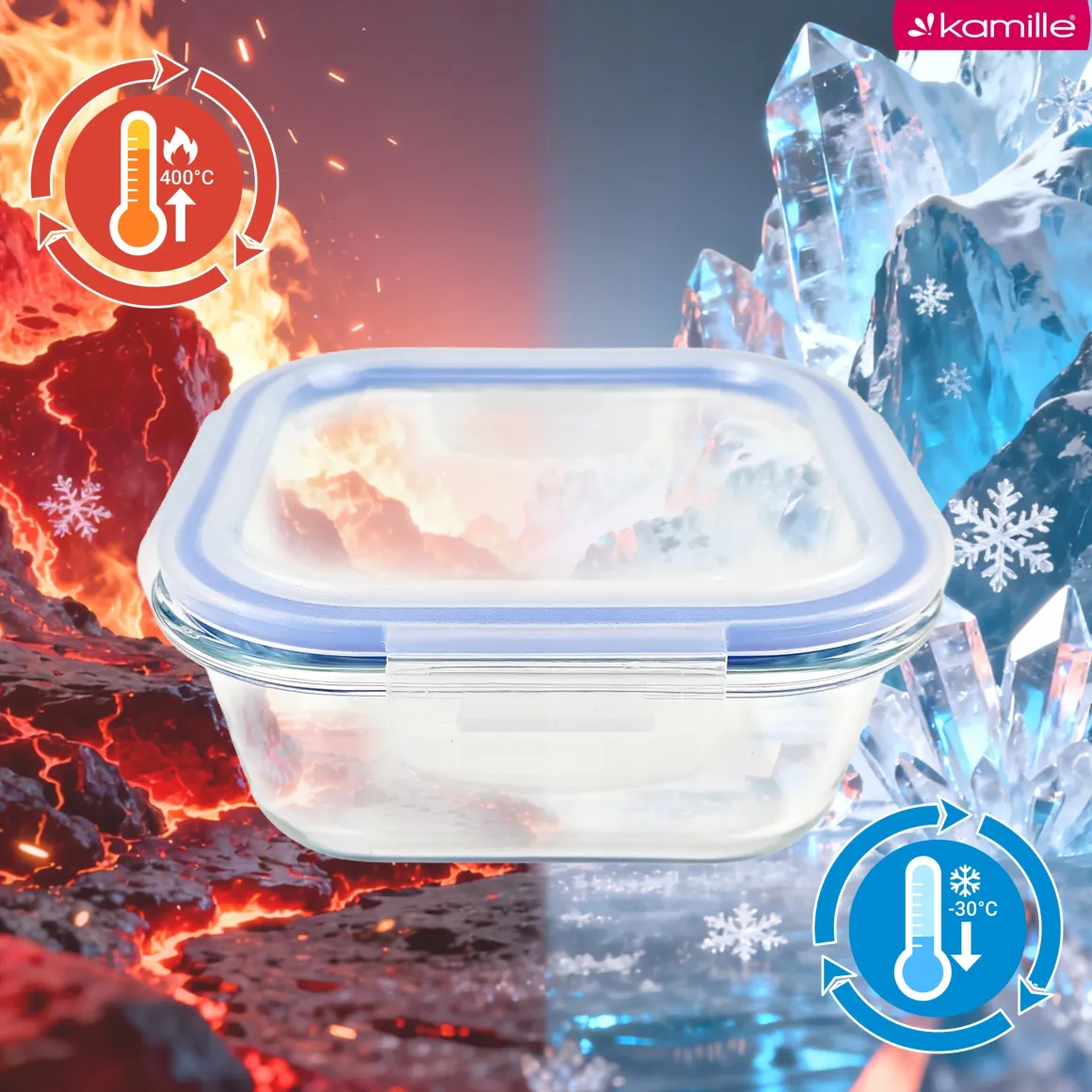 4 x lunchbox szklane pojemniki na żywność żaroodporne zestaw Kamille