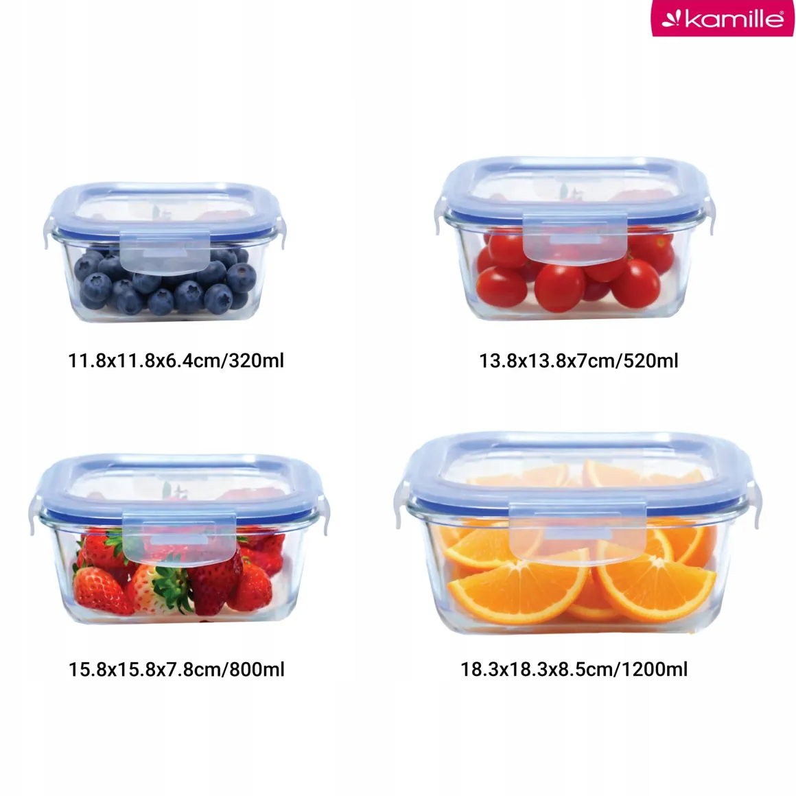 4 x lunchbox szklane pojemniki na żywność żaroodporne zestaw Kamille