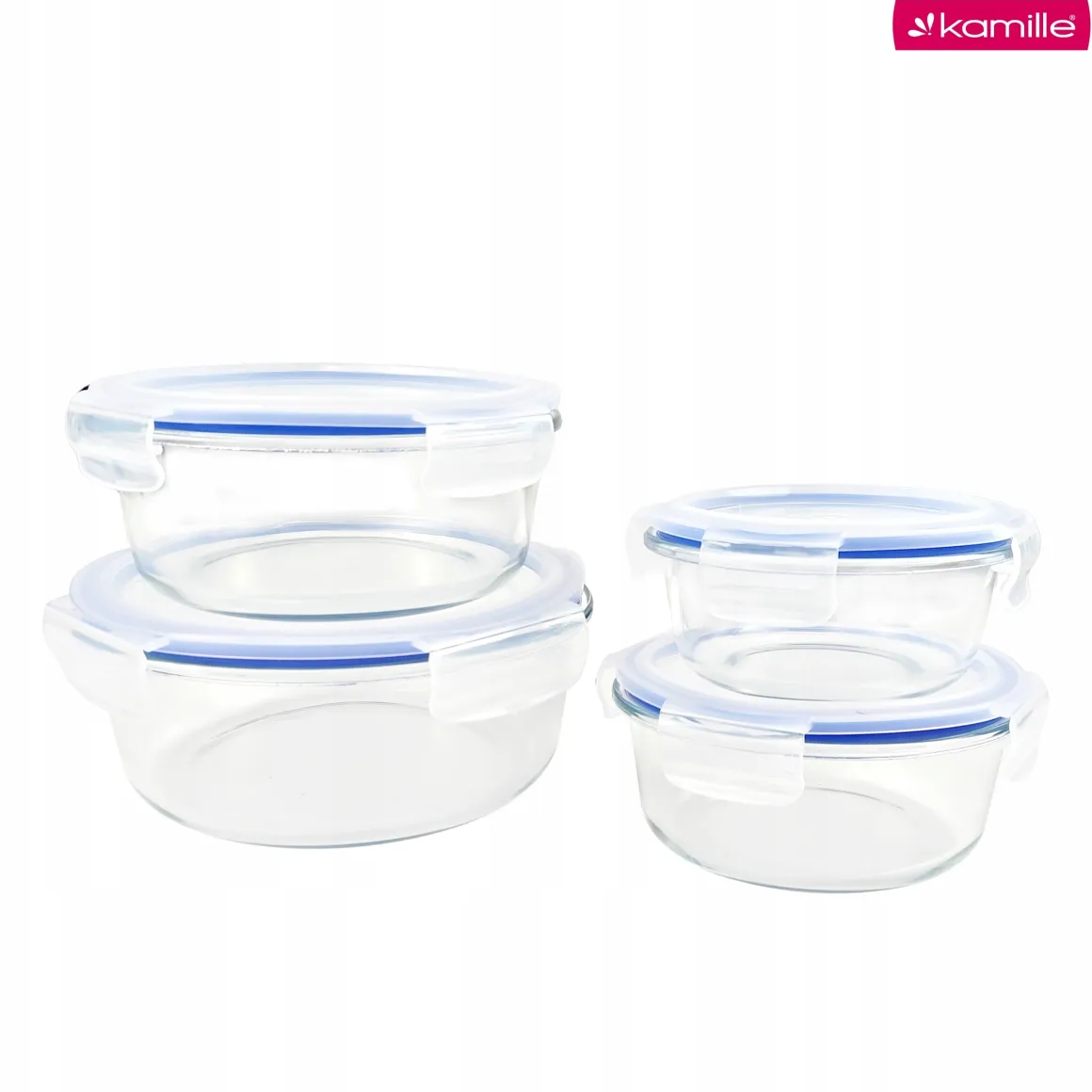 4 x lunchbox szklane pojemniki okrągłe na żywność żaroodporne zestaw Kamille