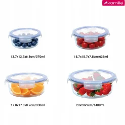 4 x lunchbox szklane pojemniki okrągłe na żywność żaroodporne zestaw Kamille