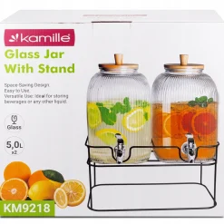 2 x słoik z kranikiem 5 l + stojak słój szklany dzbanek na lemoniadę Kamille