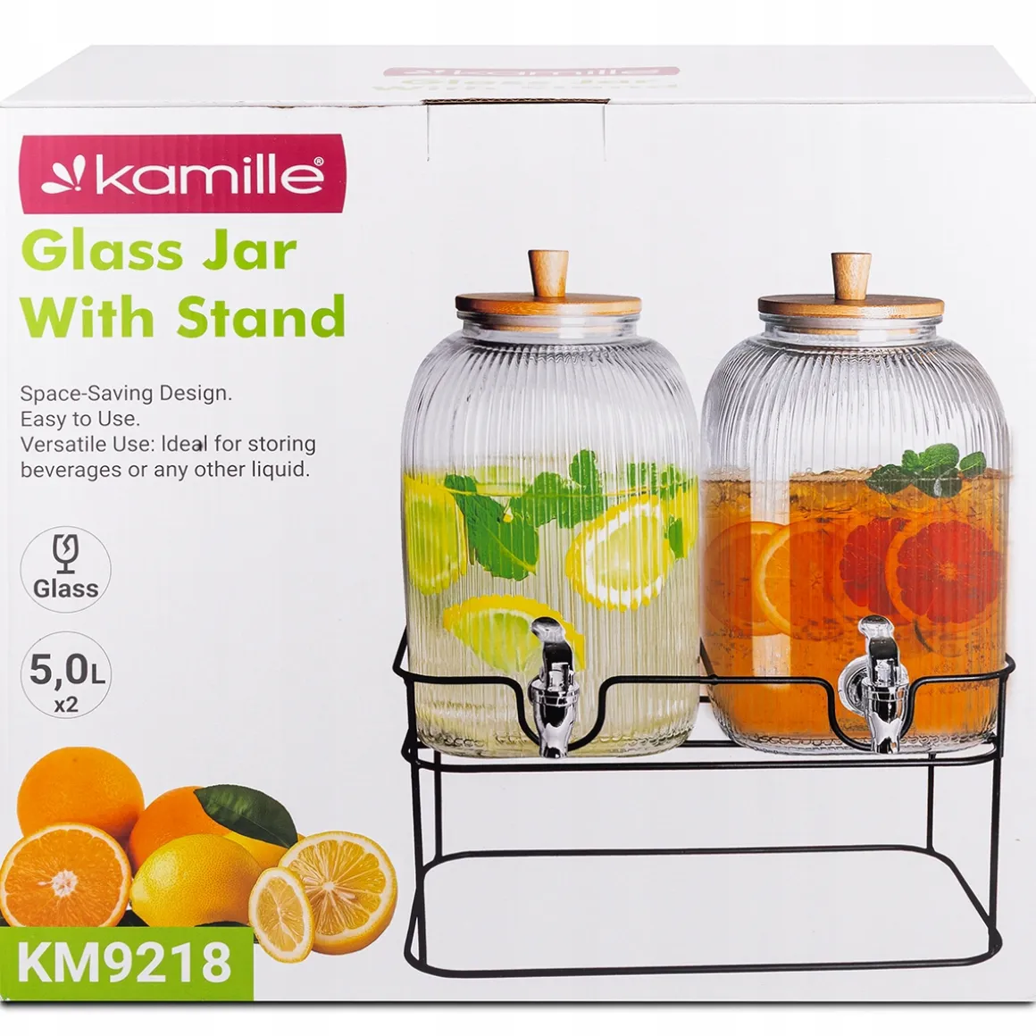 2 x słoik z kranikiem 5 l + stojak słój szklany dzbanek na lemoniadę Kamille