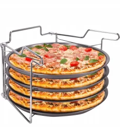 ZESTAW 4 BLACH FORM DO PIZZY ZE STOJAKIEM FORMA DO PIZZY 30 cm KAMILLE