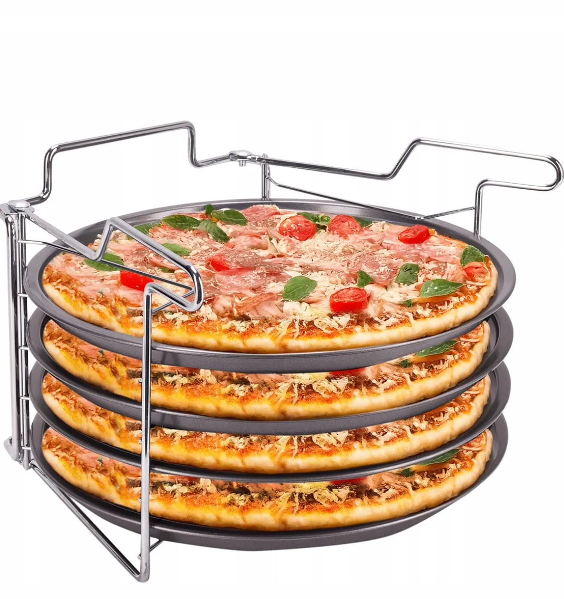 ZESTAW 4 BLACH FORM DO PIZZY ZE STOJAKIEM FORMA DO PIZZY 30 cm KAMILLE