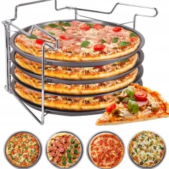 ZESTAW 4 BLACH FORM DO PIZZY ZE STOJAKIEM FORMA DO PIZZY 30 cm KAMILLE