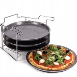 ZESTAW 4 BLACH FORM DO PIZZY ZE STOJAKIEM FORMA DO PIZZY 30 cm KAMILLE