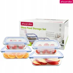 Zestaw 4 x lunchbox szklane pojemniki na żywność żaroodporne Kamille